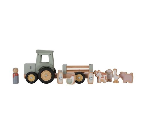 Little Dutch Tractor met Aanhanger Little Farm Hout