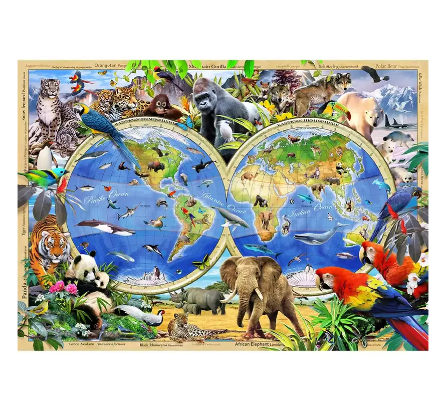 Puzzel Hout Animal Kingdom Map 1010pcs