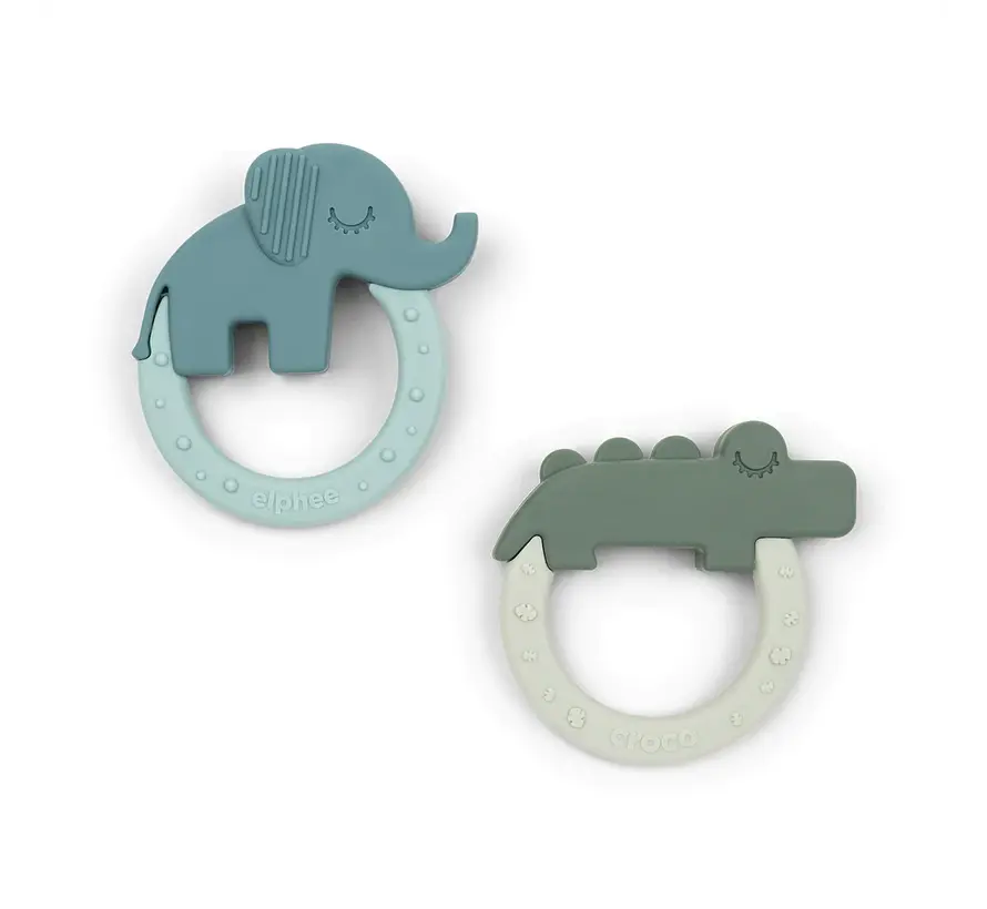 Teether 2-pack Deer friends Green/Blue