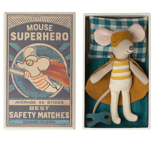 Maileg Super Hero Mouse Little Brother in Matchbox 11cm