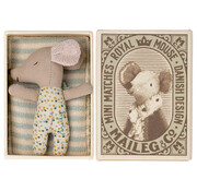 Maileg Sleepy/wakey baby mouse in matchbox - Blue