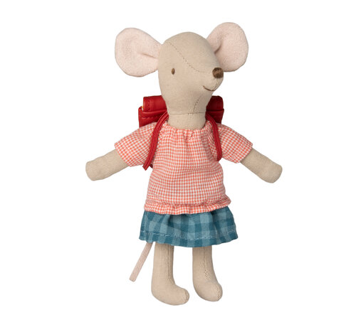 Maileg Tricycle mouse, Big sister with bag ­ Red