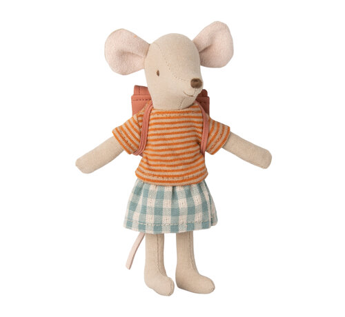 Maileg Tricycle mouse, Big sister with bag ­ Old rose