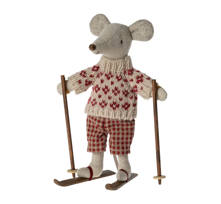 Knuffelmuis Winter met Skiset Mum 15cm