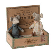 Maileg Grandma and Grandpa mice in cigarbox