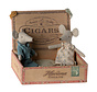Knuffelmuis Mum and Dad in Cigarbox 17cm
