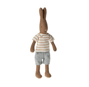 Maileg Rabbit size 1, Chocolate brown - Striped blouse and shorts
