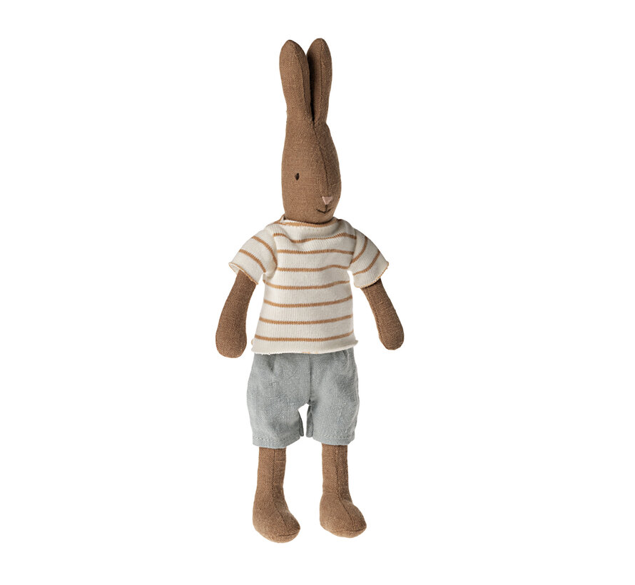 Rabbit size 1, Chocolate brown - Striped blouse and shorts