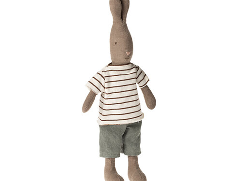 Maileg Rabbit size 2, Brown - Striped blouse and pants
