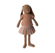 Maileg Bunny size 3, Chocolate brown, Knitted shirt and skirt