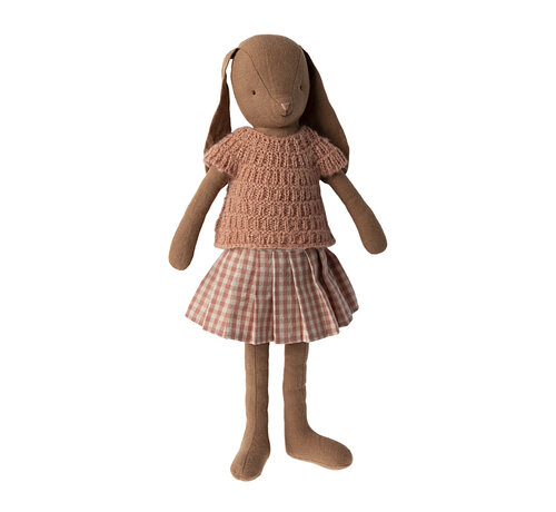 Maileg Bunny size 3, Chocolate brown, Knitted shirt and skirt