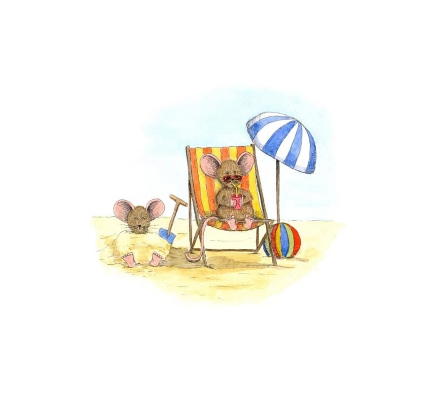 Ansichtkaart Muisje aan het strand zonnebaden