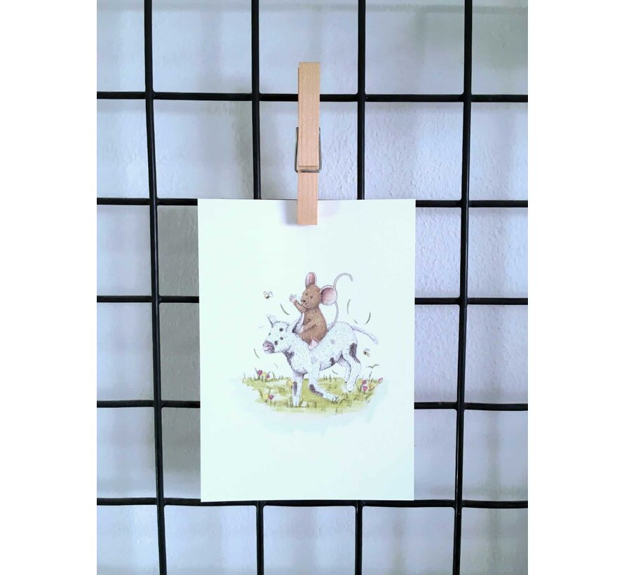 Ansichtkaart Muisje zit op lammetje