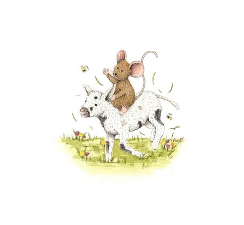 Ansichtkaart Muisje zit op lammetje