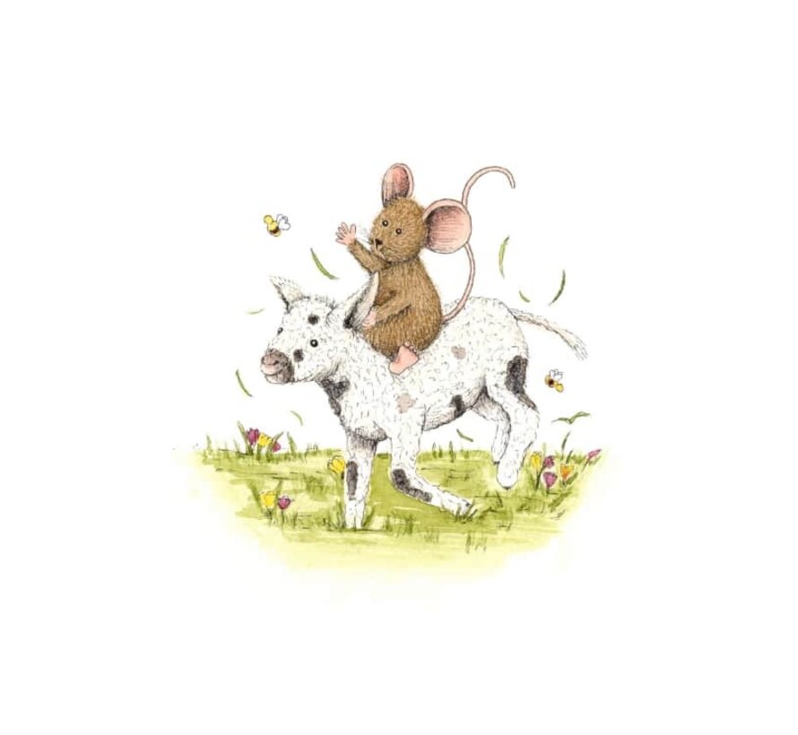 Ansichtkaart Muisje zit op lammetje