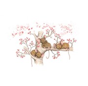 Anillustration Ansichtkaart Slapende muisjes bloesemboom