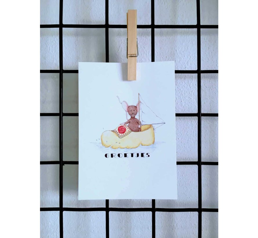 Ansichtkaart Muis zeilen in klomp