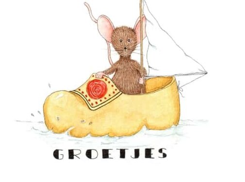 Anillustration Ansichtkaart Muis zeilen in klomp