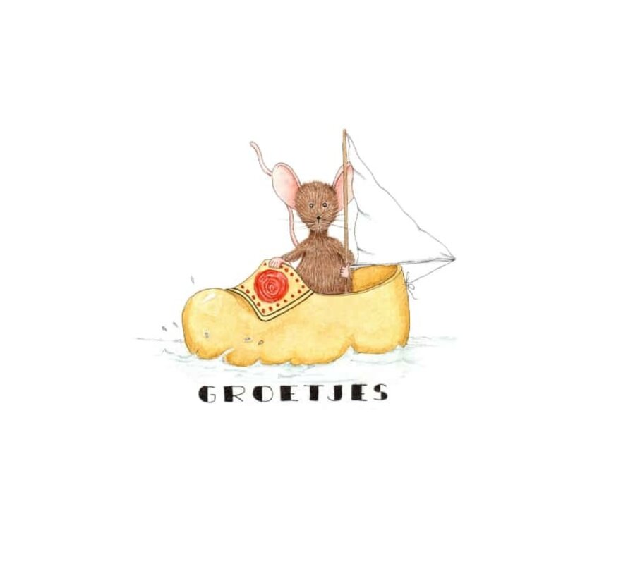 Ansichtkaart Muis zeilen in klomp