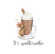 Anillustration Ansichtkaart Muisje knuffelt chocolademelk