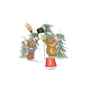 Ansichtkaart Muisjes maken sneeuwpop