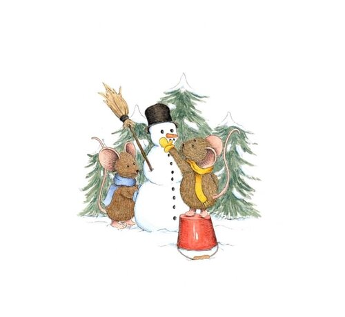 Anillustration Ansichtkaart Muisjes maken sneeuwpop