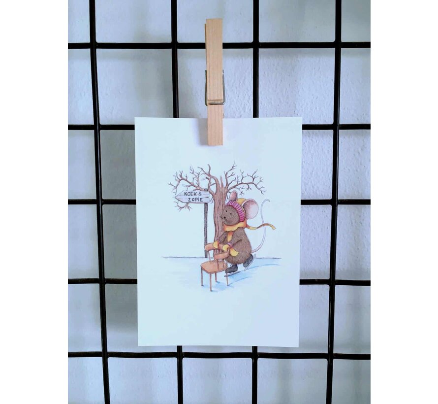 Ansichtkaart Schaatsend muisje koek&zopie