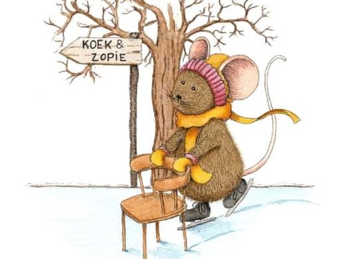 Ansichtkaart Schaatsend muisje koek&zopie