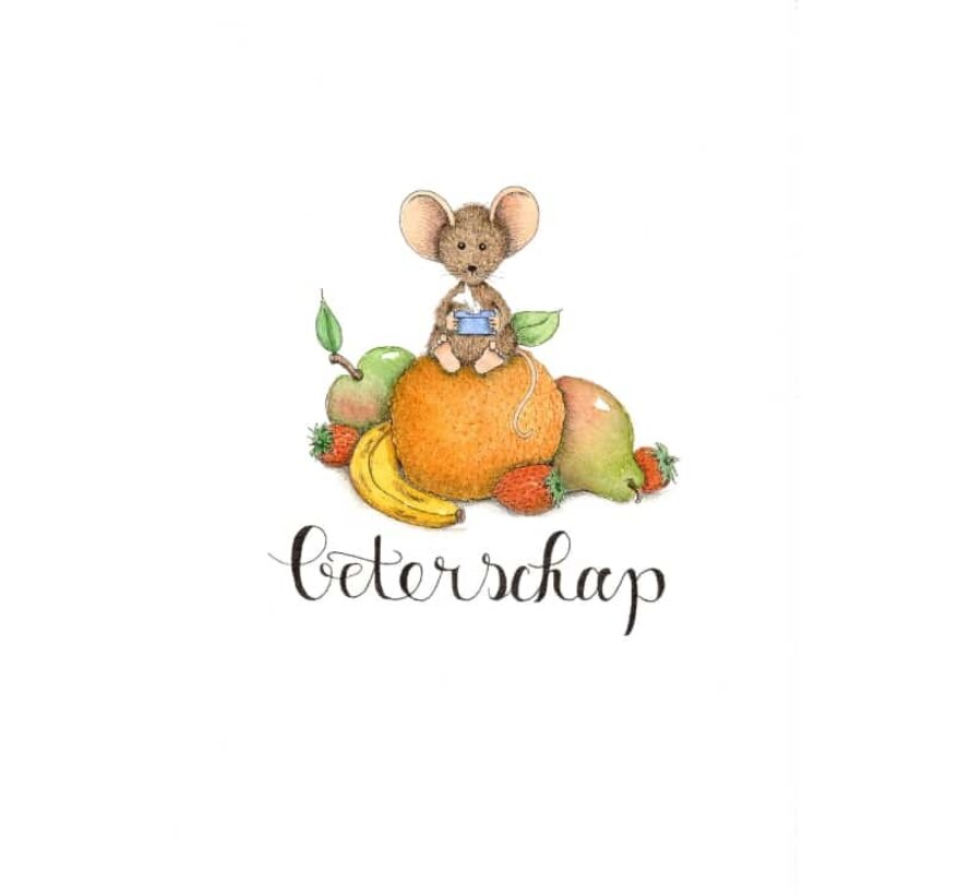Ansichtkaart Beterschap muis op fruit