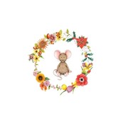 Ansichtkaart Muisje  in bloemenkrans