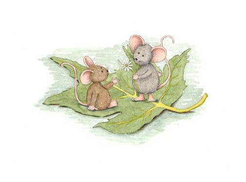 Ansichtkaart Muisjes op een blad