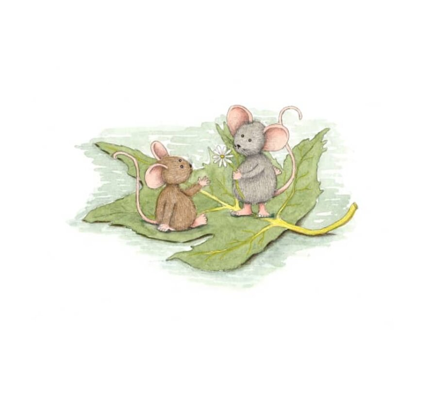 Ansichtkaart Muisjes op een blad
