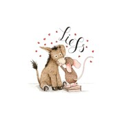 Anillustration Ansichtkaart Ezel & muis liefs met hartjes