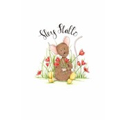 Ansichtkaart Hey hallo muisje met tulpen