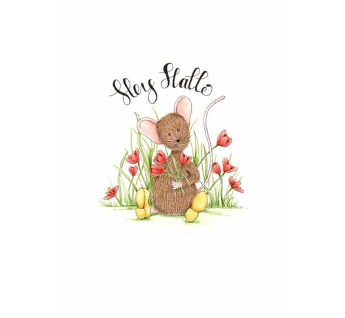 Ansichtkaart Hey hallo muisje met tulpen