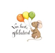 Ansichtkaart Muis met drie ballonnen vast