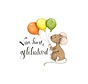 Ansichtkaart Muis met drie ballonnen vast