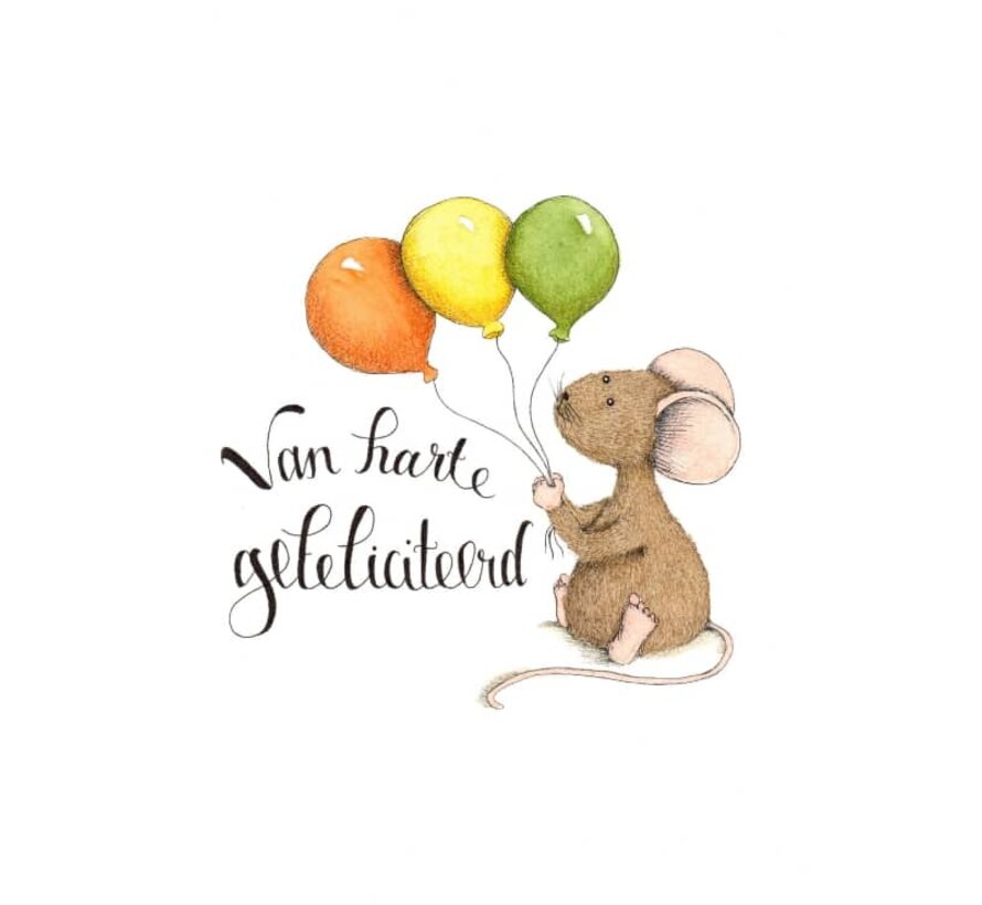 Ansichtkaart Muis met drie ballonnen vast