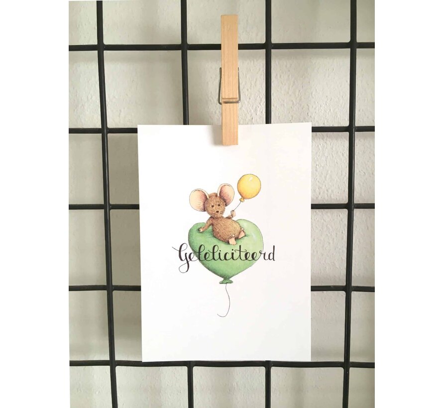 Ansichtkaart Muis zittend op ballon