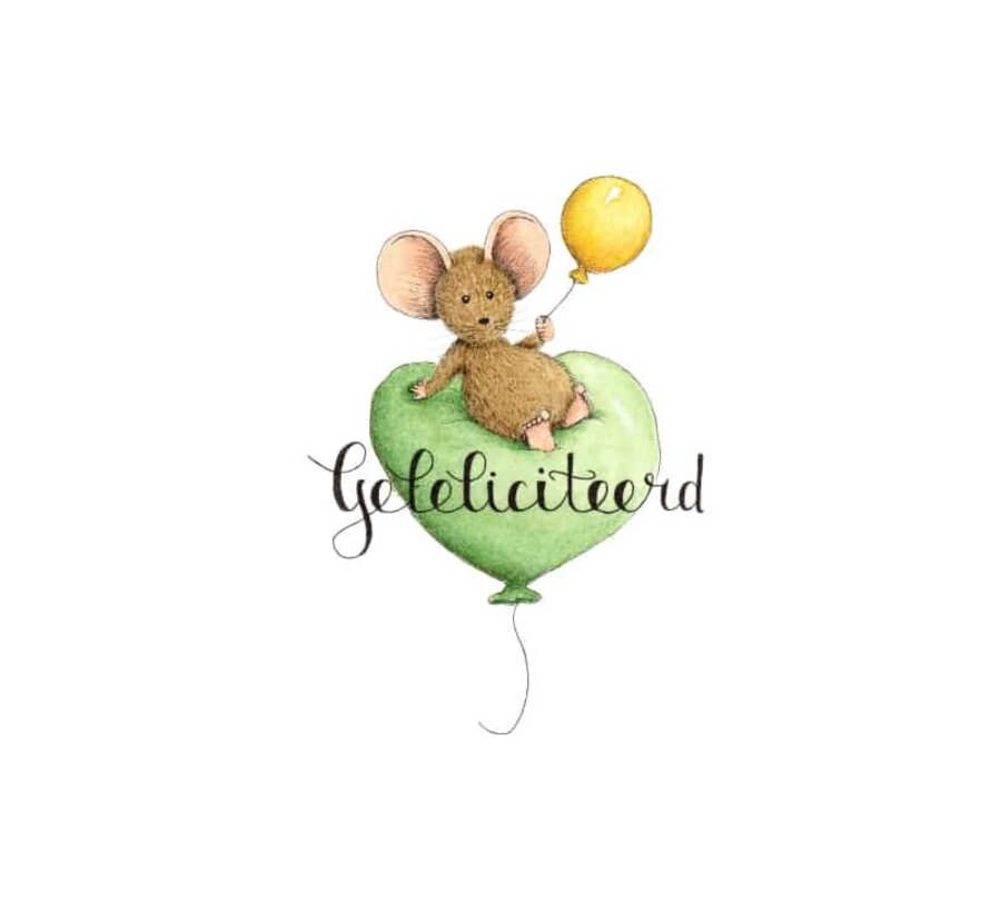 Ansichtkaart Muis zittend op ballon