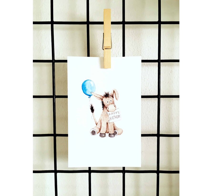 Ansichtkaart Gefeliciteerd met ezel en ballon