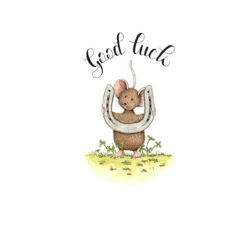 Ansichtkaart Muis met hoefijzer good luck
