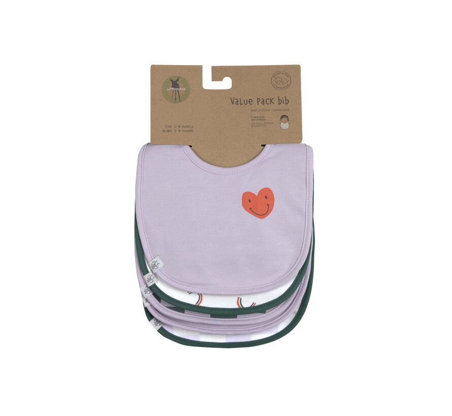Value Pack Bib 5 pcs Happy Rascals Heart Lavender