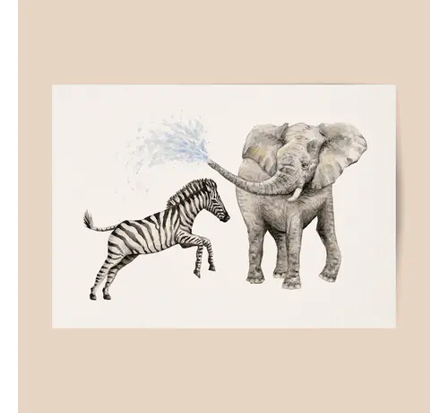 World of Mies Poster A3 Zebra en Olifant