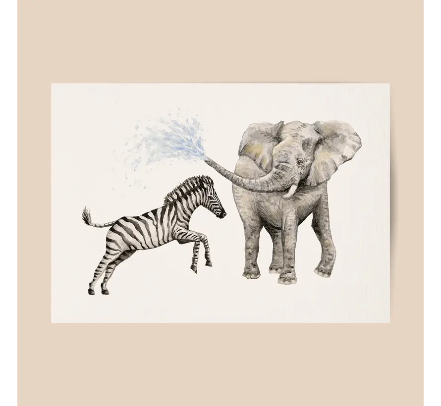 Poster A3 Zebra en Olifant