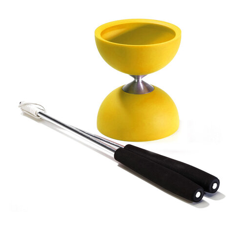 Eureka Acrobat Rubber Diabolo Geel met Alu Handstokken