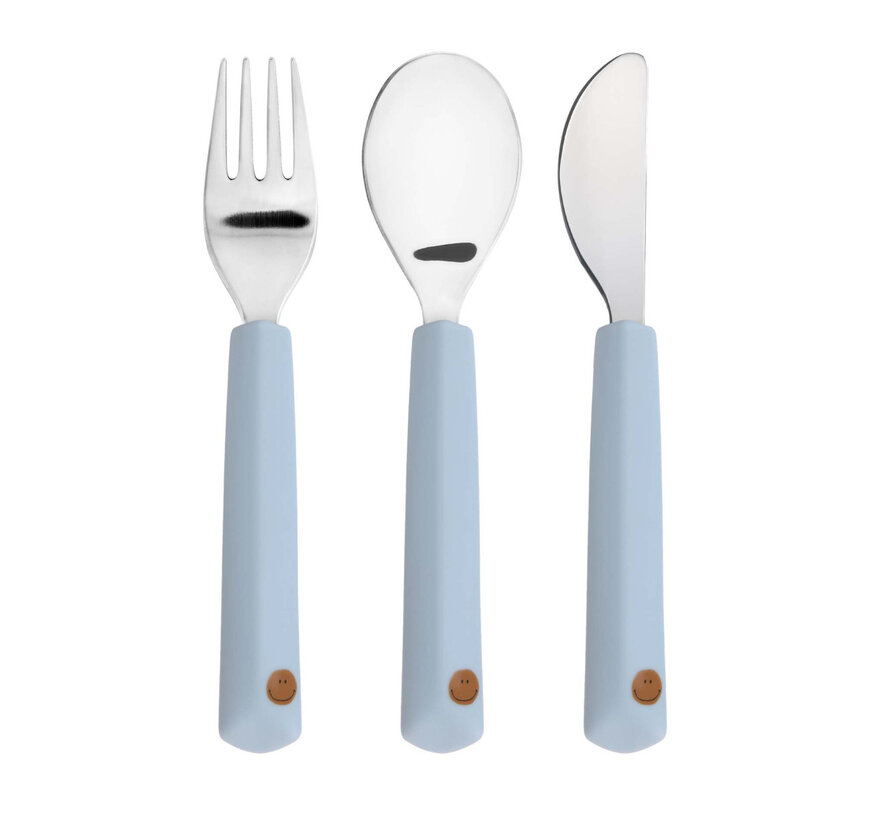 Cutlery with Silicone Handle 3 pcs Happy Rascals Smile Sky Blue