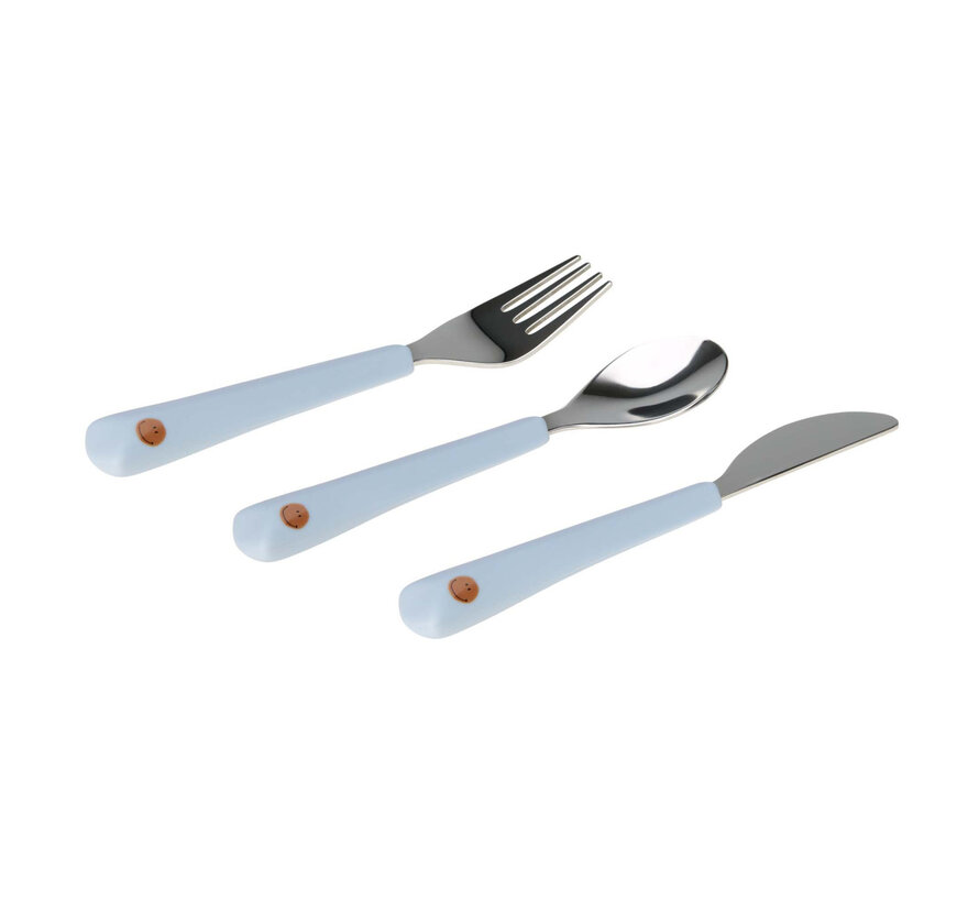 Cutlery with Silicone Handle 3 pcs Happy Rascals Smile Sky Blue