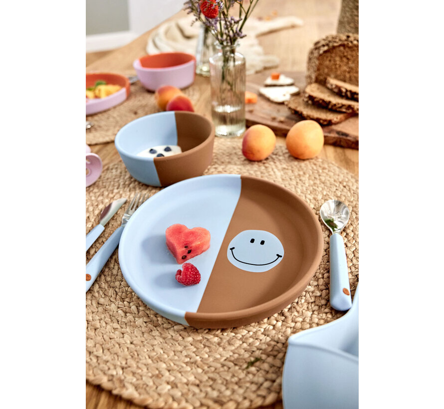 Cutlery with Silicone Handle 3 pcs Happy Rascals Smile Sky Blue