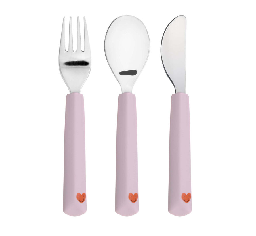 Cutlery with Silicone Handle 3 pcs Happy Rascals Heart Lavender